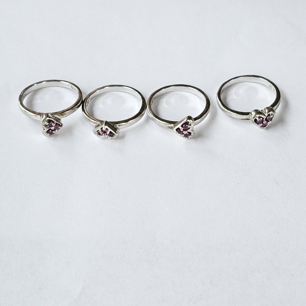 Rare Vintage Rhodolite Garnet Rings. 4 Seperate Bands in Sterling Silver! Sz 7! - Picture 3 of 7